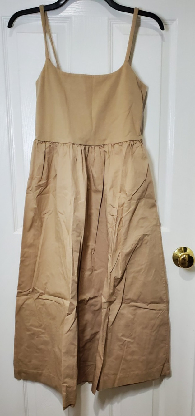 Old Navy Womens Medium Midi Dress Beige Tan Sleeveless Cotton Poplin Babydoll